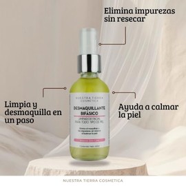 Nuestra Tierra Cosmética Desmaquillante Bifásico, Limpiador Facial con Jazmín y Jojoba, para Todo Tipo de Piel, 60ml