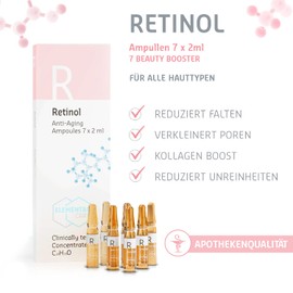 Retinol Ampoules 7 x 2 ml - Retinol Serum High Dose - Retinol Serum Face, Reduces Wrinkles by 64% in 3 Months, Skincare Booster, Remove Dark Circles - Wrinkles Away Instant Effect Elemental Care