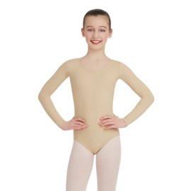 Capezio Girls' Team Basics Long Sleeve Leotard, Nude, Large