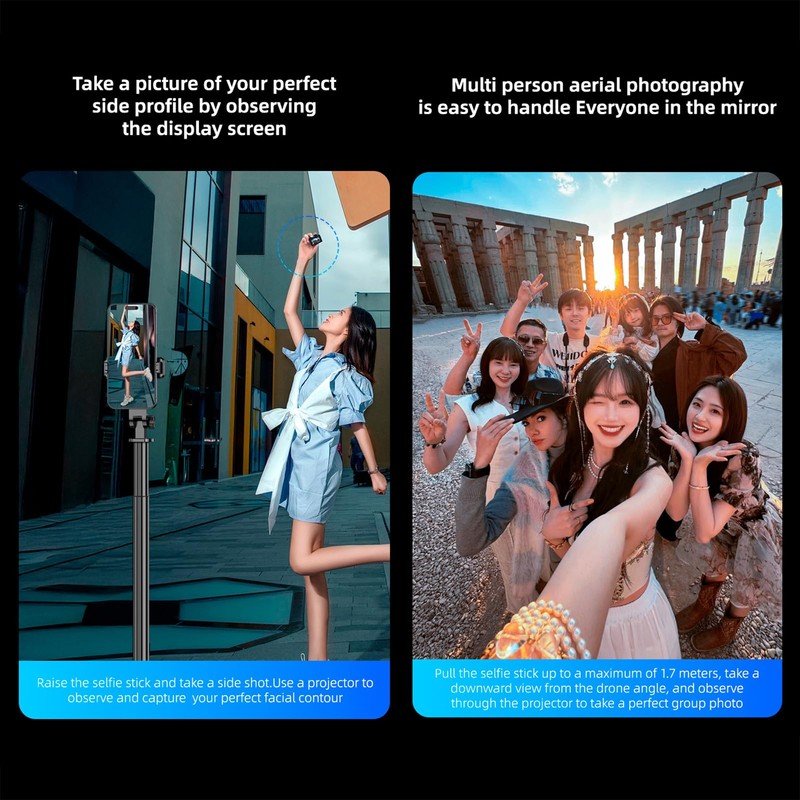 Camnoon Selfie Stick Tripod, 2-in-1 Selfie Pole with Removable Projection
