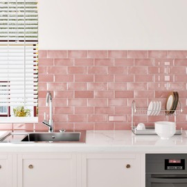 Wallercity Pink Marble Peel and Stick Backsplash 3D Self Adhesive Subway Tile Stickers for Bathroom Renter Friendly Stick on Backsplash Tiles for Kitchen Vinyl Peel and Stick Tiles for Walls 10-Packs