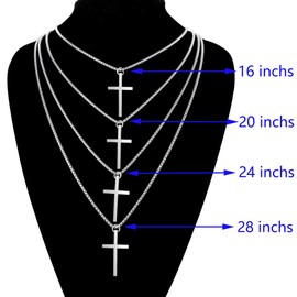 Rehoboth Cross Pendant Necklaces for Men Women Philippians 4:13 Bible Verse I Can Do All Things Stainless Steel Chain 16/20/24/28 Inchs Black Silver Gold (24 inchs,Silver)