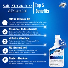 Black Diamond Stoneworks Marble & Tile Floor Cleaner Concentrate, pH Neutral, Streak-Free & No-Rinse Formula for Granite, Travertine, Limestone, Slate, Ceramic & Porcelain Floors (1 Quart)