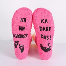 NOEMIN Funny Fluffy Socks - Non-Slip Coral Fleece Bed & House Socks, Gift for Expecting Mums Gifts for Pregnancy, pink-red, One size fits all