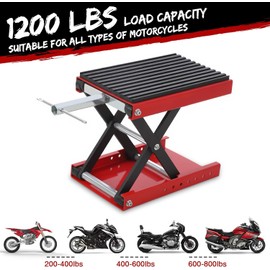 Garveetech Motorcycle Lift Jack - 1200LBS Heavy Duty Scissor Stand with Wide Deck & Safety Pin, Ideal for Dirt Bikes, Atvs, Street Bikes & Cruiser Motorcycles, Thickened Rubber Pad for Stability