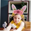 Ipetboom Easter Bunny Ears Headband with Realistic Flowers Lightweight Comfortable