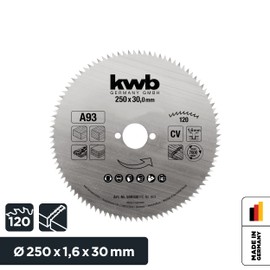 kwb Circular Saw Blade 250 x 30 mm, Made in Germany, Fine Precise Cut, Saw Blade Suitable for Wood Panels, Profile Wood and Softwood