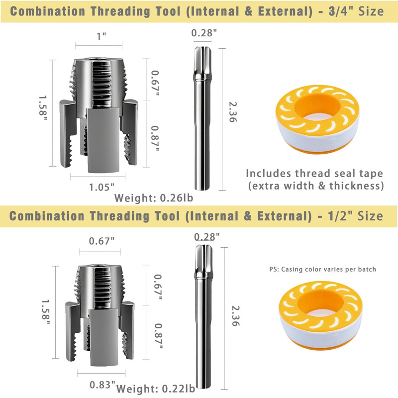 Gcoujrl Integrated Internal & External Pipe Threading Tool with Screw