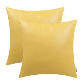 BRAWARM Faux Leather Throw Pillow Covers 20 X 20 Inches - Yellow Leather Pilow Covers Pack of 2, Solid Dyed Leather Pillowcases for Couch Bed Sofa Garden Home Decorative