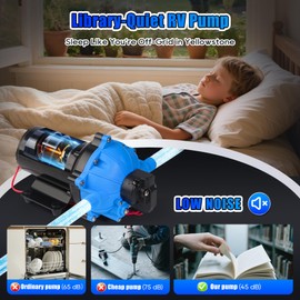 [Upgraded Version] 12V DC RV Fresh Water Pump, 7GPM 70PSI, Five Chamber Self-Priming Diaphragm Pump with Heavy Duty Pressure Switch & Strainer for RV, Marine, Yacht, Caravan, Camper