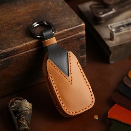 OLLEN Screws-Free Genuine Leather Key Fob Cover, Fit for Subaru Forester Outback BRZ WRX STI Legacy Ascent CrossTrek Impreza, etc, Leather Smart Remote Key Protector, 4 Buttons, Brown