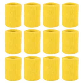 PATIKIL Sports Wristband 8x8cm for Tennis, Basketball, Working Out, Athletic Running, Sweat Absorbent Sweatband, Yellow, Pack of 12