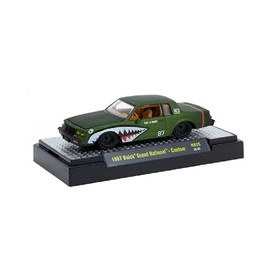 M2 Machines 1957 Buick Grand National SGT. G Body, 1:64 Scale, Green with Shark Teeth Design Diecast Model Car 31500-HS55