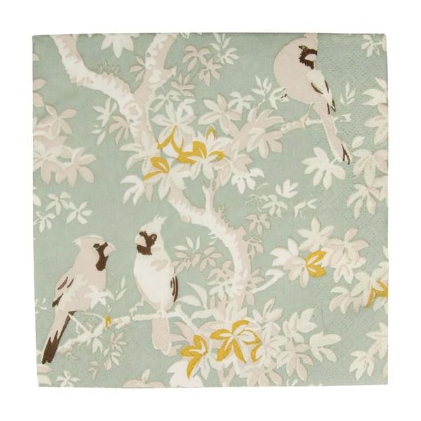 Caspari Scenic Songbirds Celadon Luncheon Napkins - 20 Per Package,