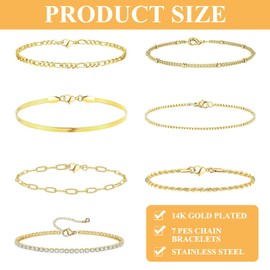 Carreneu 7 Pieces Bracelet Gold Women's Bracelet Gold Bracelet Women's Bracelets Gold Women's Jewellery Gold Golden Bracelets Adjustable Fashion Jewellery Bracelet Set Waterproof Gold Jewellery for
