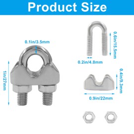 Aracombie 10 Pack 3/16 Inch M5 Stainless Steel Wire Rope Clip Set, High-Performance Cable Clamps for Rigging, Guardrails, and Securing Loads, Durable and Rust-Resistant for Various Applications