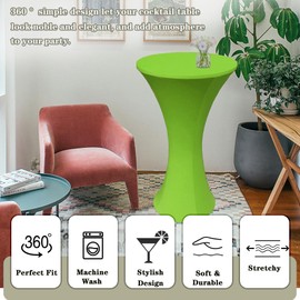 Cocktail Spandex Round Tablecloth, 2 Pack 24"x43" Highboy Fitted Stretch Cocktail Table Covers High Top Table Cloth for Banquet Wedding Bar Party - Bright Green