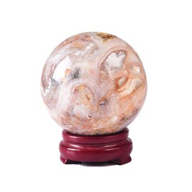 JIC Gem Large Striped Agate Crystal Sphere with Stand Gemstone Decorative Ball for Home Decor Altar Reiki Healing Gift 80-90mm