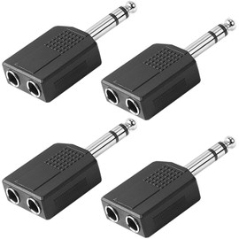 Greluma 4 pcs 6.35 mm (1/4 inch) Stereo Male to 2 x 6.35 mm (1/4 Inch) Female Splitter Adapter, Dual 6.35 mm TRS Female Adapter Audio Y Cable Splitter for Speaker Amplifier Guitar Sound