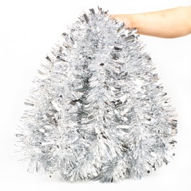 ORG 49.2 ft Christmas Tinsel Garland Glitter Metallic Twist Tinsel Hanging Garland for Birthday Christmas Trees Wedding Birthday Party Supplies Indoor and Outdoor Decorations (Silver)