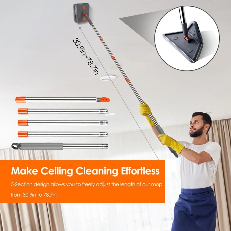 2-in-1 Baseboard Cleaner Mop Extendable Handle 8 Reusable Fiber Flannel