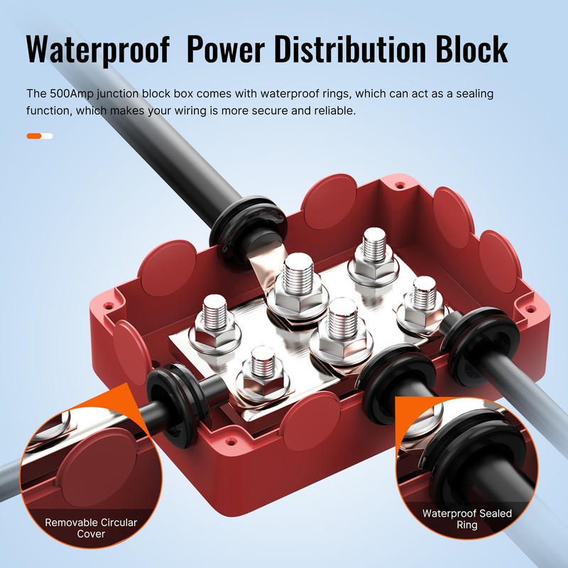 Joinfworld Heavy Duty 500A Bus Bar Waterproof Power Distribution Block