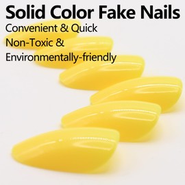 Yellow Nails Short Press on Nails Almond Fake Nails Solid Color False Nails RIICFDD Oval Round Acrylic Nails Artificial Glossy Full Cover Stick on Nails for Women Nail Decoration 24 Pcs