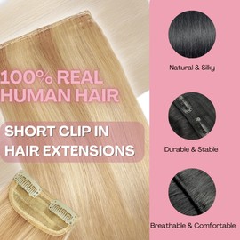 2 Pcs Short Hair Extensions, Human Hair Pieces for Women Adding Volume 10 Inch Dark Blonde and Bleach Blonde