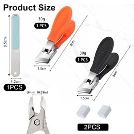 Ruayia Pack of 2 Nail Clippers, Curved Bevelled Nail Clippers, No Splash Nail Cutter, Toenails with Wide Opening for Adults, Seniors - Orange + Black