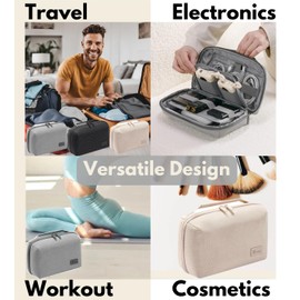 Water-Resistant and Compact Travel Organiser Bag for Electronics, Cosmetics, Daily Supplies with Multiple Pockets (Beige)