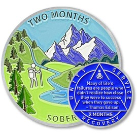 2 Month Sobriety Coin 60 Day Sobriety Chips AA Chip AA Coins Sober Chip Token Recovery Medallion NA Chips NA Coins from 1 to 12 Month Plastic case Included-Baking Paint Process