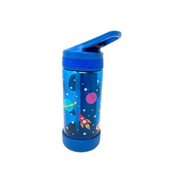 AWW GIFFTS Straight Wall Printed Water Bottle Drinkware - Blue (473ml) - Freeze Me BPA Free Ages 5+ | Robot Dance by Cool Gears (Rocket Space Ship, Navy)