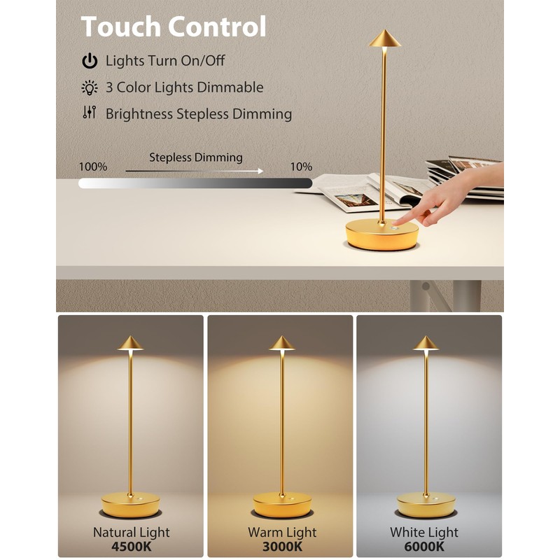 SHANGCAI Cordless Table Lamps Rechargeable, 6000mAh Battery Operated LED Desk