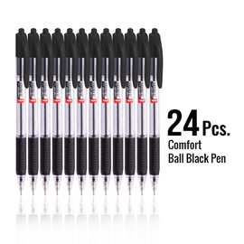 Cello Ballpoint Pens Black Extra Comfort Grip Ball Pens Medium Point Biros Retractable Ballpoint Pens (1.0mm) Black Pen, Pack of 24 | ideal for Office School and Home