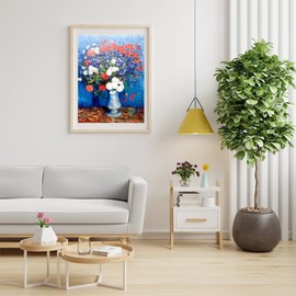 LXTONG Cornflower and Poppy Vase Diamond Painting Set 5D Full Round Diamond Painting by Numbers Van Gogh Diamond Painting Arts Crafts Kit for Adult Beginner Wll Decor (40 X 50 CM)
