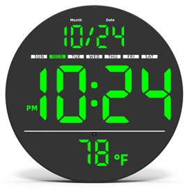 Digital Wall Clock with Large LED Display, Auto-Brightness, Temperature, Low-Reflectivity, Small Silent Non-Ticking Modern Electric Wall Clock for Bedroom, Living Room, Office, Classroom, Farmhouse