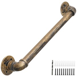 Rebala Wall Handrail 3FT/90CM,Industrial Staircase Railing 1.25 Inch Tube Diameter,Galvanized Pipe Handrail,Handrails for Indoor Stairs with Wall Mount Support for Indoor, Outdoor,Antique Brass