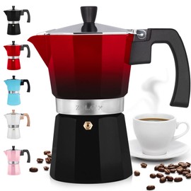 Zulay Kitchen Stovetop Espresso Maker - Moka Pot 3 Espresso Cups - Percolator Coffee Maker for Classic Cuban & Italian Style Espresso - Portable Coffee Maker for Camping & Travel - (Red/Black)