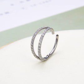 JUSTJANDM G23 Titanium Nose Hoop Rings, 16G Septum Clicker Nose Ring, Double Triple Teardrop Nose Ring (10mm, Double CZ)