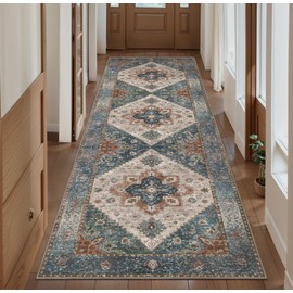Ciicool Washable Vintage Runner Rug - 2'6" x 10' ft Hallway Carpet, Boho Low Pile Long Non Slip Soft Stair Runner Kitchen Carpet Indoor Oriental Throw for Living Room Bathroom Entry