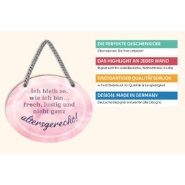 schilderkreis24 Tin Sign Funny Saying "Ich bleib so, wie ich bin" Decorative Gift Idea Woman 18 x 14 cm