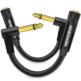 HOSONGIN 1/4 Inch TS Mono Female to Right Angle TS Mono Adapter for Guitar Amp Mixer Cable,6.35mm to 1/4 Mono Connector for Bottom Plug Guitar/V-Shape Guitar/Front Facing Jack Guitar 6 Inch-2 Pack