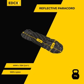EdcX 4 mm Reflective Paracord 550 (15, 30, 50 m) – Tear-Resistant Parachute Cord for Survival Made of 100% Nylon, 4 mm Type III, with 7 Wires, in Many Colours