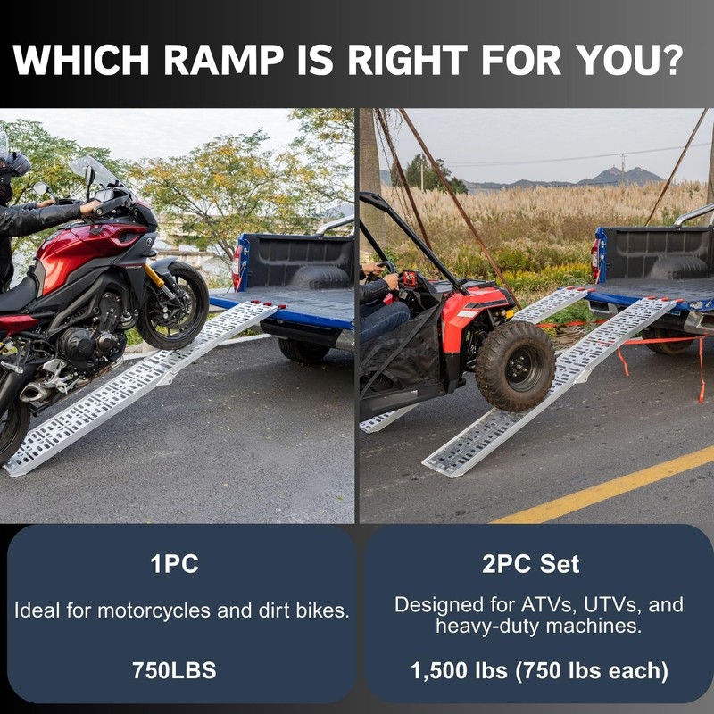 VENDAV Aluminum Motorcycle Ramp for Pickup Trucks, 7.5 ft Folding