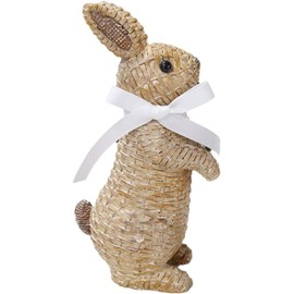Cute Bunny Rattan Sculpture, Resin Rabbit Desktop Decor, Easter Ornaments for Garden and Children's Room Decoration (Rabbit Stand)
