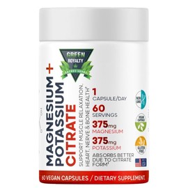 Magnesium Citrate + Potassium 60 Premium Vegan Capsules(Citrate 375 mg) + (375mg Potassium) Non GMO, Gluten Free - High Absorption Supplement Made in USA