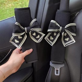 Zigihos Seat Belt Cover Pad,Cute Bow Seatbelt Covers,2Packs & 4Packs Car Seat Strap Pads, Seatbelt Cushion,Seat Belt Cover for Women (Black,2)
