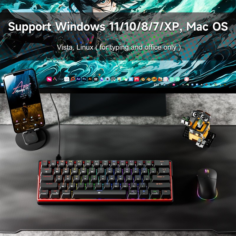 KEMOVE K61SE Gaming Mechanical Keyboard, 60 Percent Wired RGB Backlit
