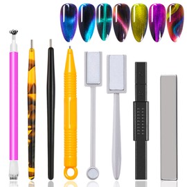 XEAOHESY 8 Pieces Cat Eye Nail Magnet Tools Double-Head Flower Design Multi-Function Magnet Board Magnet Stick Nail Magnet Pens 3D Magnetic for Cat Eye Gel Polish Nail Art