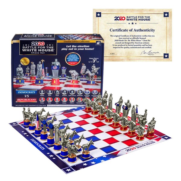 As Seen On TV Collector's Edition 2020 Battle for The White House Chess Set Board Game by BulbHead - Chess Pieces Look Just Like Politicians & Patriotic Chess Board Democrats Vs. Republicans